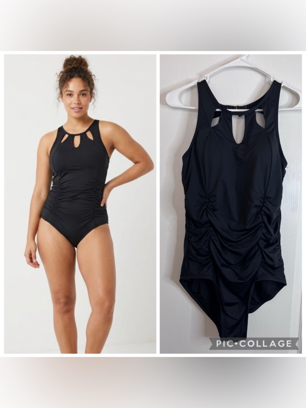 Jantzen Black Keyhole Ruched One-Piece Swimsuit - Women's Swim size 12
